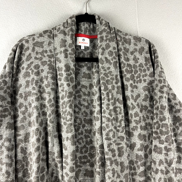 Sundry Cardigan Womens Large Large Leopard Print Open Front Cozy Soft Relaxed - Picture 3 of 15